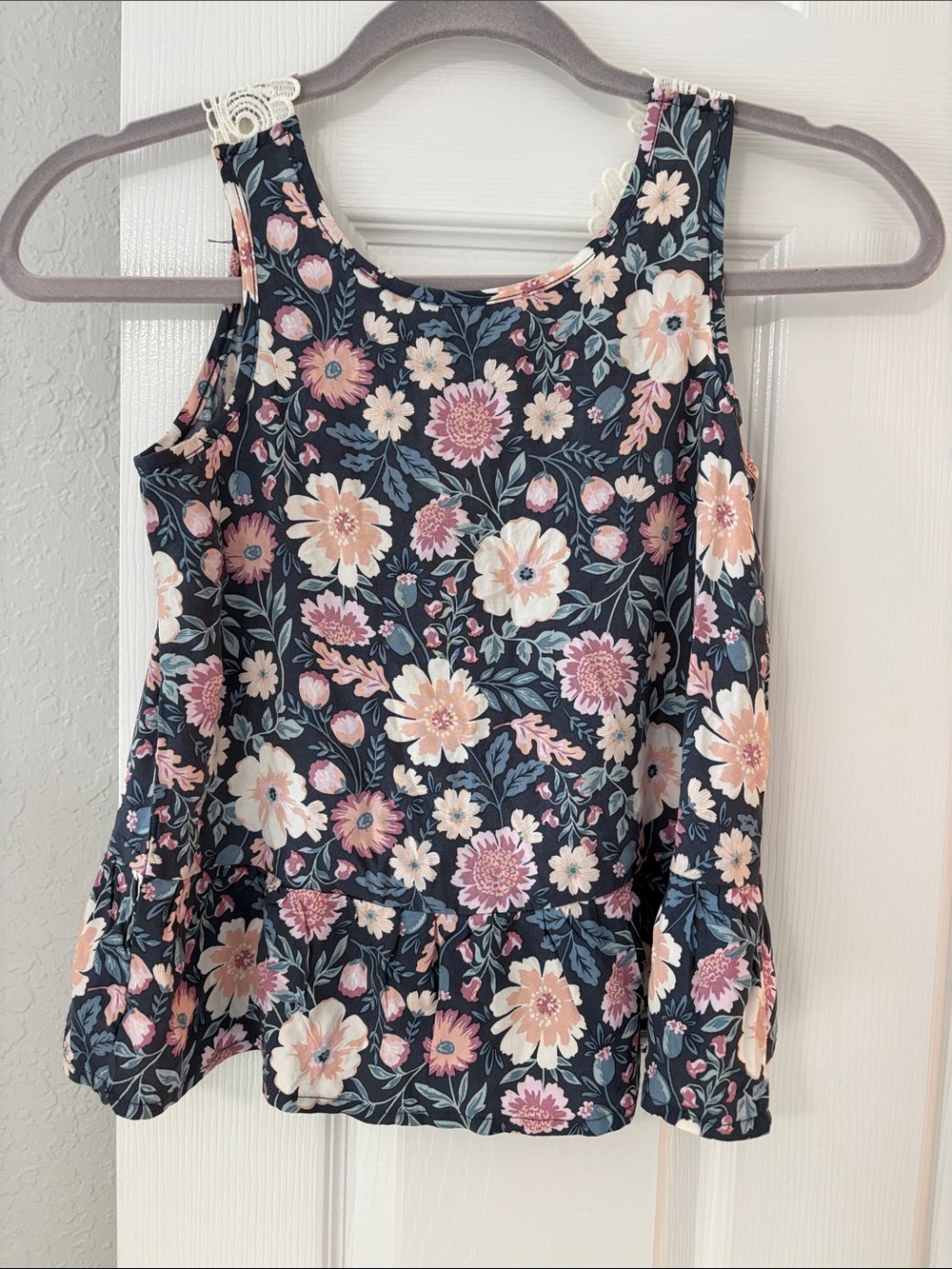 Max Studio Navy Tank Top with Pink and Cream Floral